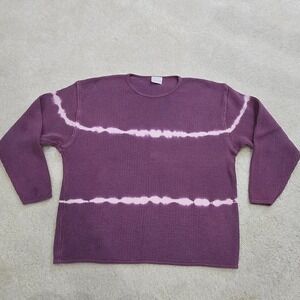 MODA INTL Purple Ribbed Knit Tie Dye Long Sleeve Sweater Top Women Large